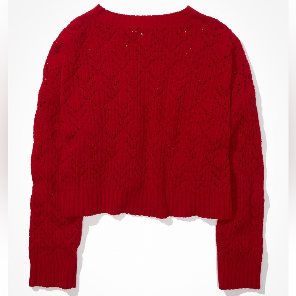 ❤️AE Cropped Pointelle Crewneck Sweater Red Small Valentines ❤️ - Picture 12 of 12